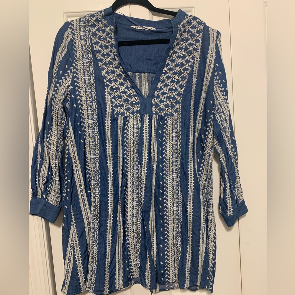 Zara Blue and White Striped Dress